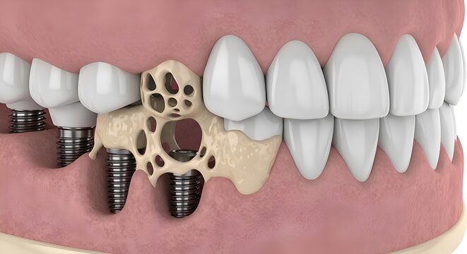 Dental implants and jawbone structure illustration