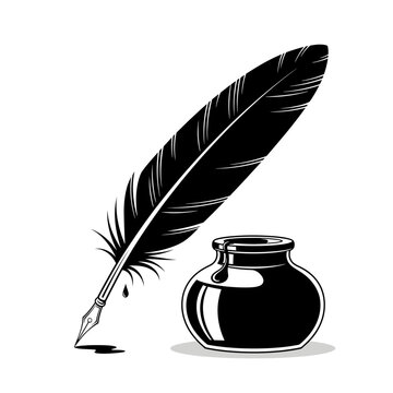 Rabindra Jayanti celebration icon with quill pen and inkwell vector