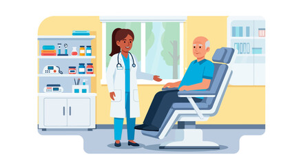 Naklejka premium Doctor Consulting Senior Patient in Modern Clinic