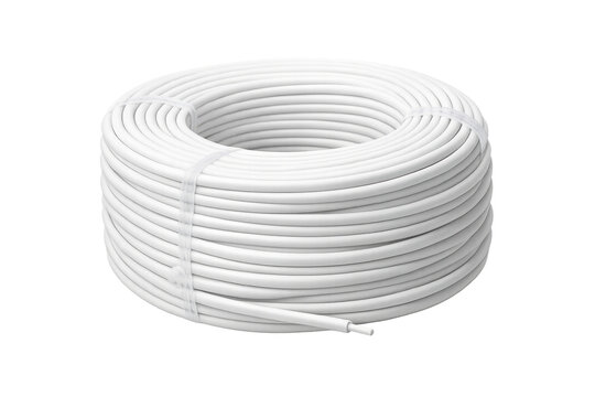 White electrical cable roll, wire coil for power supply