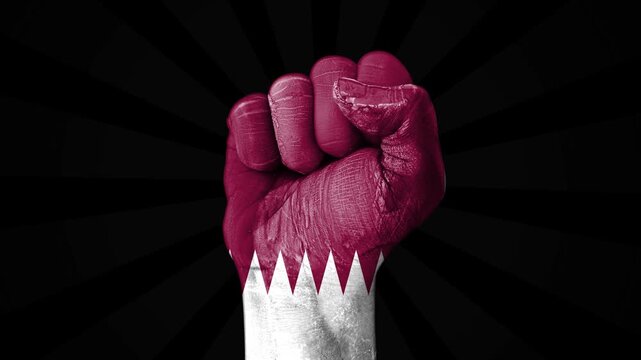 Qatar flag colored fist on green background symbolizing strength unity patriotism and national pride in 4k animation