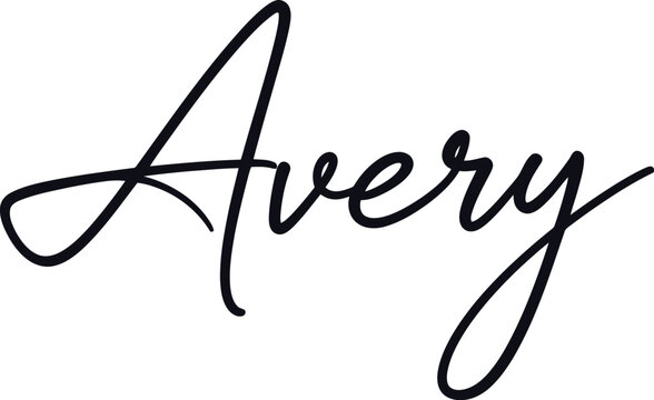 The elegant name Avery written in black cursive script on a white background