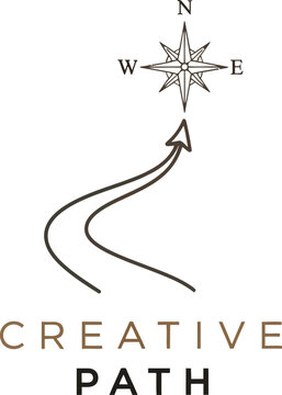 A minimalist logo design featuring a compass and the words 'Creative Path' on a white background