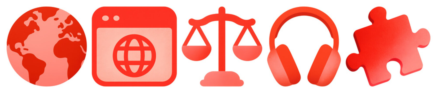 PNG Red icons representing diverse concepts on transparent background