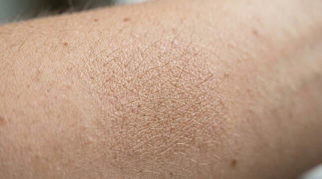 Close-up view of a hairy human arm with skin texture