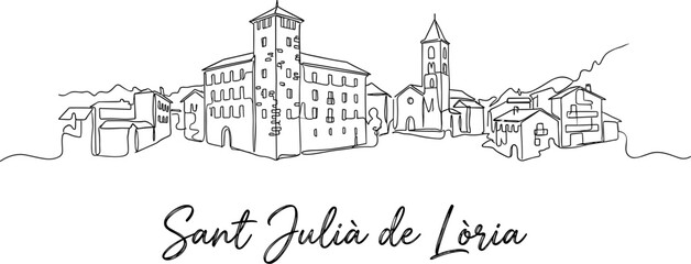 Fototapeta premium Sant Julia de Loria Andorra city skyline continuous line art vector illustration