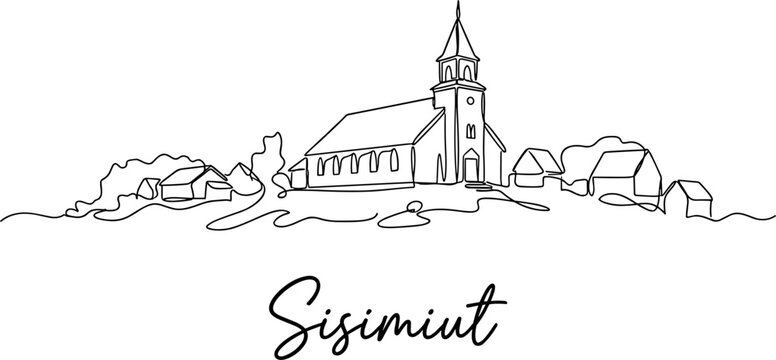 Sisimiut Greenland city skyline minimalist continuous line art vector illustration