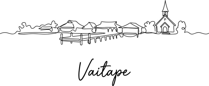 Vaitape Bora Bora city skyline panorama in minimalist one line drawing vector illustration