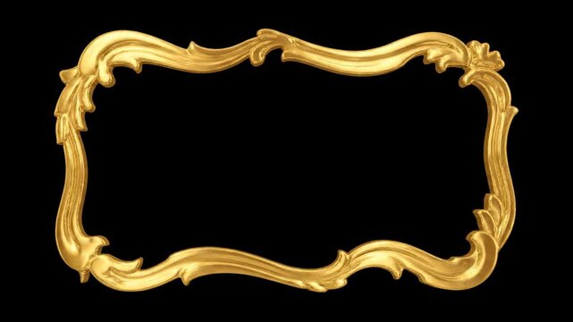Ornate gold frame with a black background. Decorative, luxurious, elegant design