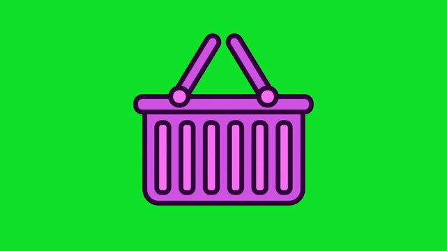 Animated Illustration of a Purple Shopping Basket on a Vibrant 4k stock animation video on a green screen for chroma key background for video editing.