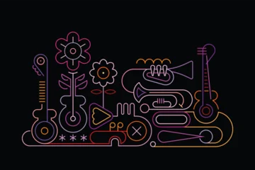 Acrylglasbilder Abstrakte Kunst Musical Instruments And Flowers abstract vector neon line art design  ©  danjazzia