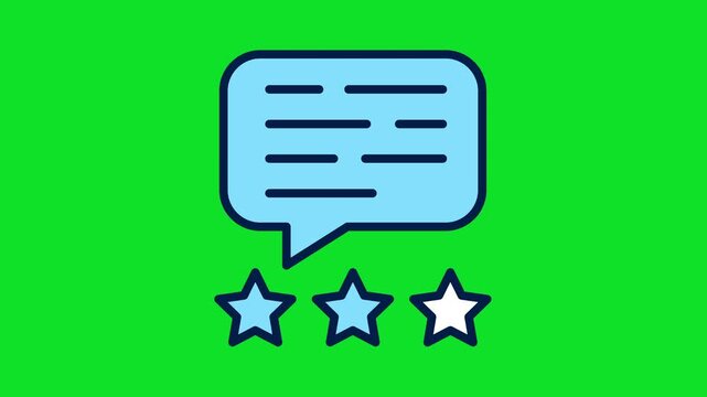 Light Blue Speech Bubble and Three Dynamic Star Icons Over a Vibrant 4K stock animation video on a green screen for chroma key background in video editing.