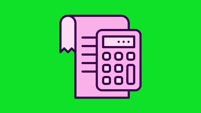 Pink Calculator and Financial Receipt Icon Over a Vibrant 4K stock animation video on a green screen for chroma key background in video editing.