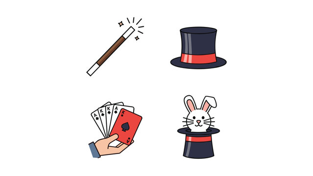 Classic illustrations of iconic magic show props and symbols