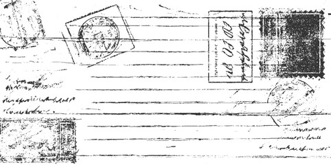 Fototapeta premium Vintage handwritten letter with postage stamps and postal markings on lined paper script