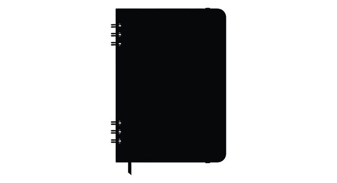Black notebook with spiral binding presented as a dark silhouette