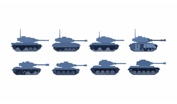 Tank icon set vector flat style panzer vehicle transport symbol