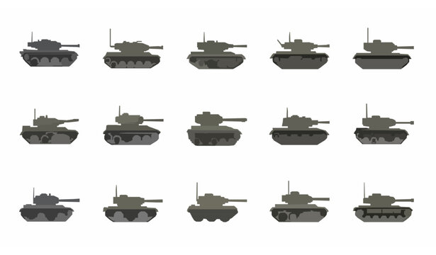 Panzer tank icons vector collection flat military vehicle illustration