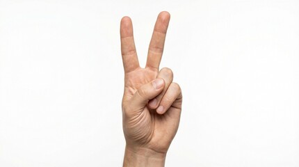 Naklejka premium A hand shows two fingers up in a gesture of peace or victory.