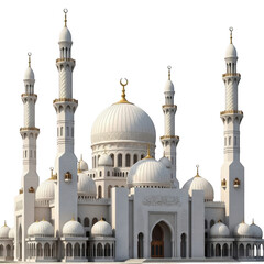 Obraz premium An ornate white mosque building featuring multiple tall minarets and a large central dome structure