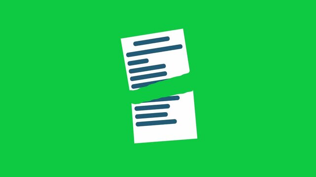 Paper Document Tearing Ripped Apart in Half 2d flat design style Animation gren screen