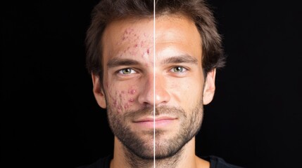 Young caucasian male acne treatment before and after transformation