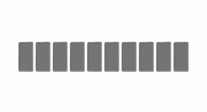 Abstract digital loading bar animation with grey rectangular segments on a clean white background, indicating progress or waiting for content to load.