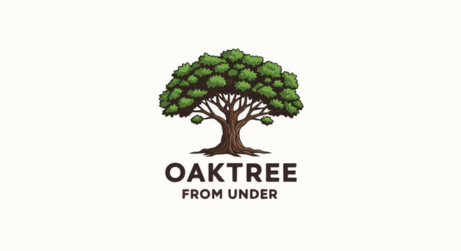 Pixel art illustration of a majestic oak tree with a dense green canopy