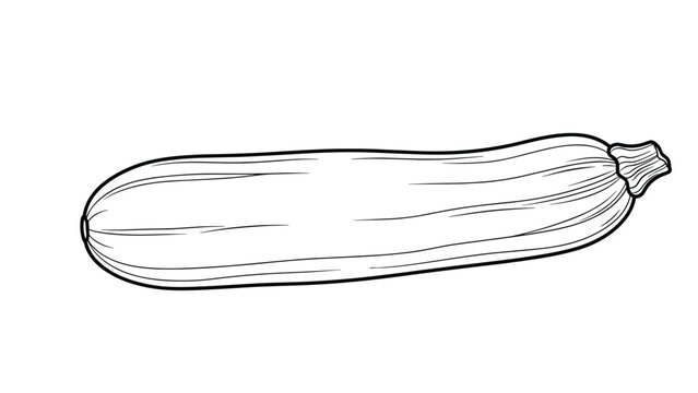 Simple black and white line drawing of a whole fresh zucchini squash vegetable isolated on a plain white background for culinary designs.