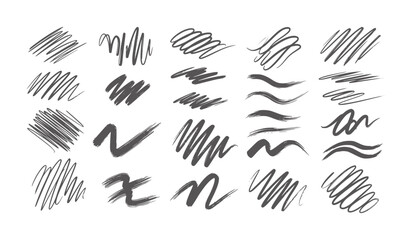 Fototapeta premium Collection of hand drawn dark grey brush strokes and scribbles