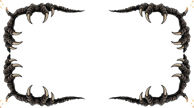 A dark and ominous frame with sharp claws and spikes on a white background