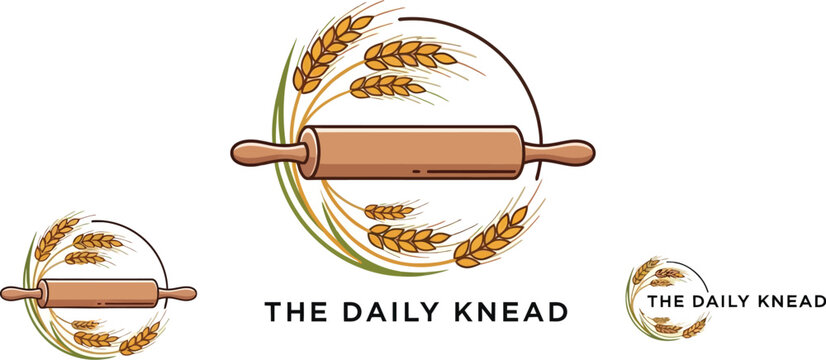 A logo for The Daily Knead featuring a rolling pin and wheat