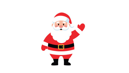 Obraz premium Jolly cartoon illustration of Santa Claus in his traditional red suit and white beard waving with one hand against a white background.