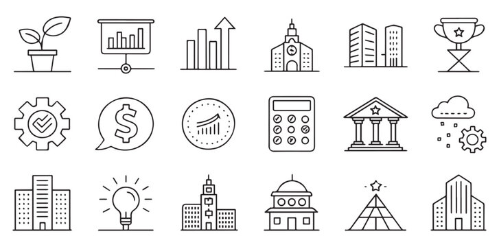 Minimal line icon set, thin stroke vector icons, clean modern outline style, consistent stroke width, editable stroke, isolated on white background, grid aligned, UI UX design icons, high quality SVG 