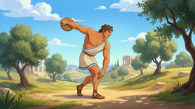 Discus Throw Ancient Greek Olympic Athlete Illustration