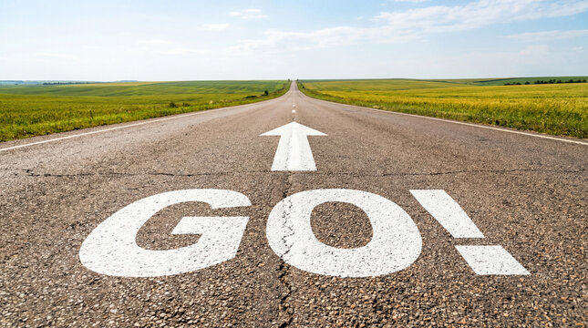 Open road with go text and arrow representing direction motivation journey and success concept