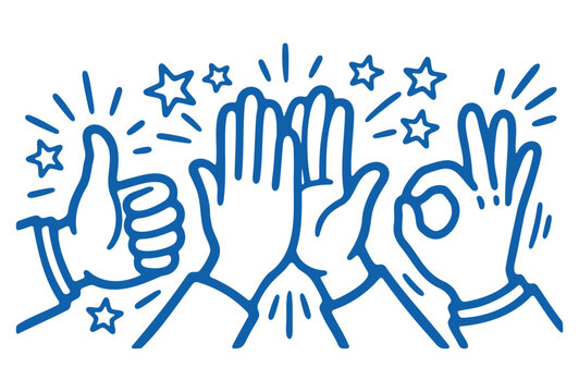 Collection of hand drawn positive gestures for success and celebration