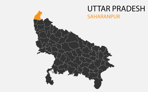 Uttar Pradesh png map with districts, Indian state Uttar Pradesh district map, Uttar Pradesh Saharanpur