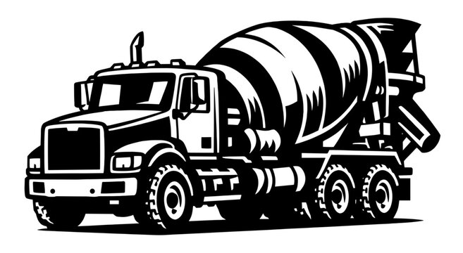 Concrete mixer truck construction industrial woodcut vintage graphic