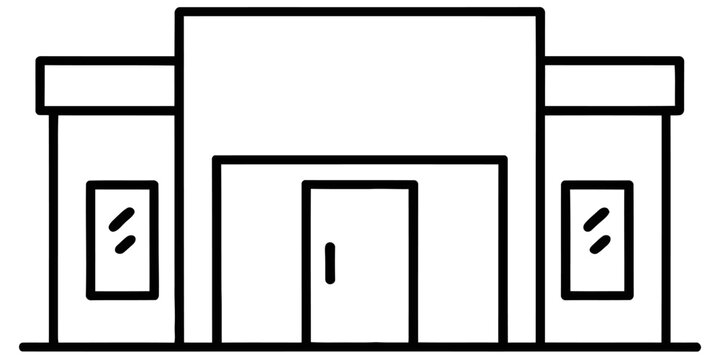 A simple black and white line art illustration representing a storefront building for business Vector, illustration