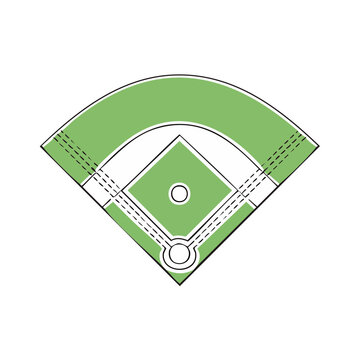 Green baseball diamond illustration with white base lines and home plate circle
