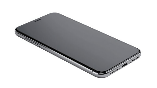 A sleek black smartphone on transparent background