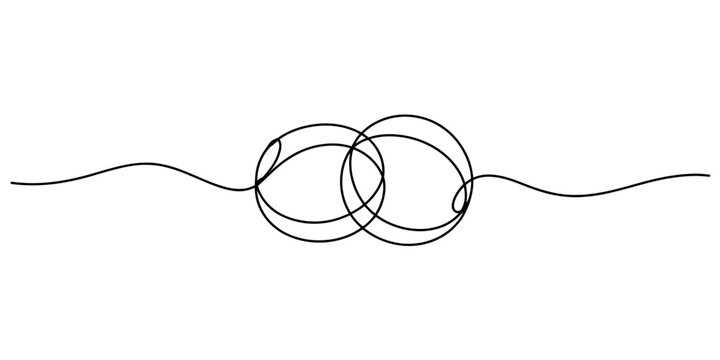 A minimalist continuous line drawing depicting two interlocking circles representing connection Vector, illustration