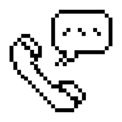 Fototapeta premium Pixelated vector of a hand holding a phone with a text bubble showing a smiling face