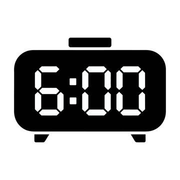 Vector digital alarm clock displaying the time 6:00 am on its screen