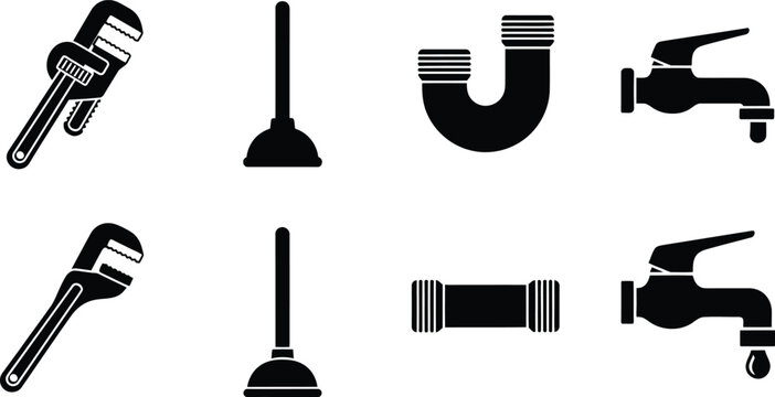 Plumbing editable icon set vector graphics for repair services tools fixtures seo optimized