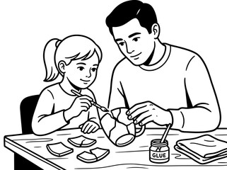 Fototapeta premium Father teaching daughter to repair broken mug with glue