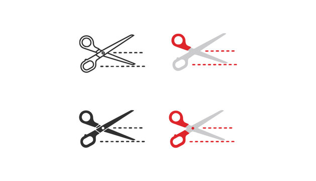 Scissors icon set with various styles and colors for cutting design