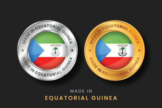 Made in Equatorial Guinea Flag Badge Gold and Silver Round Metallic Labels for Product Packaging and Export