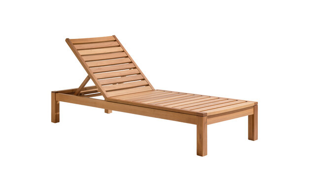 Sturdy wooden slatted sun lounger with adjustable backrest perfect for outdoor comfort, isolated on transparent background